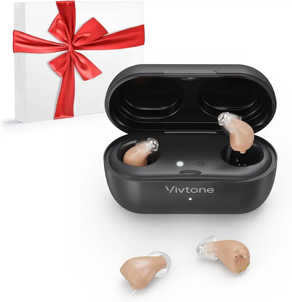 Hearing Aids (Not Amplifiers), Rechargeable Digital Hearing Aids with 16-Channel Sound Processing for Superior Sound Quality, Auto-On/Off, Pair, SuperMini-black-b, Beige