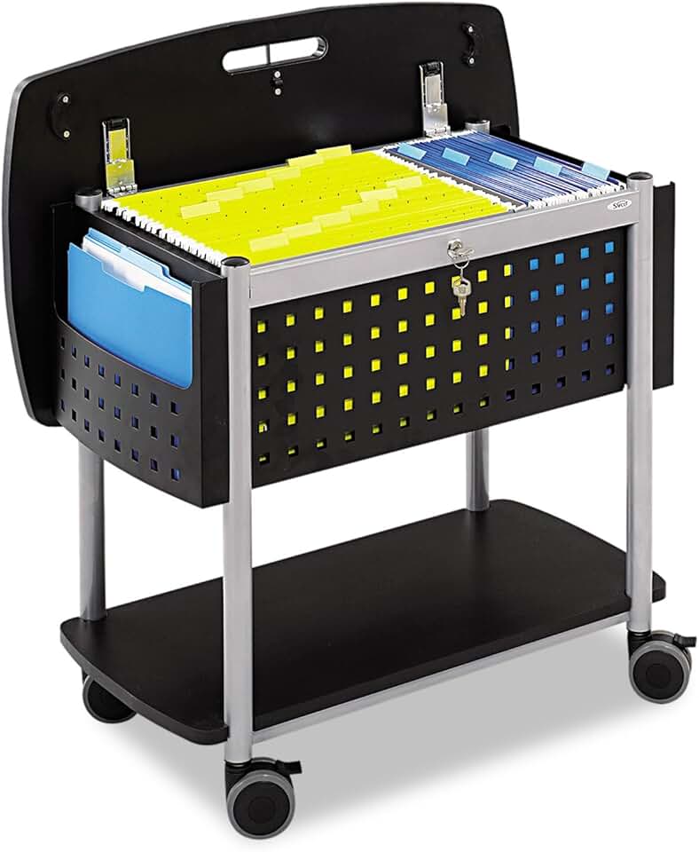 Safco Scoot Mobile File Cart with Work Surface, Fits Letter and Legal-Size Hanging Folders, Includes a Locking Lid & Key