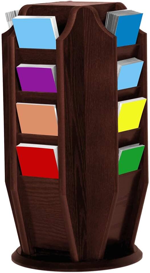 Wooden Mallet Cascade Spinning Countertop Display with 16-Brochure Pockets, Mahogany