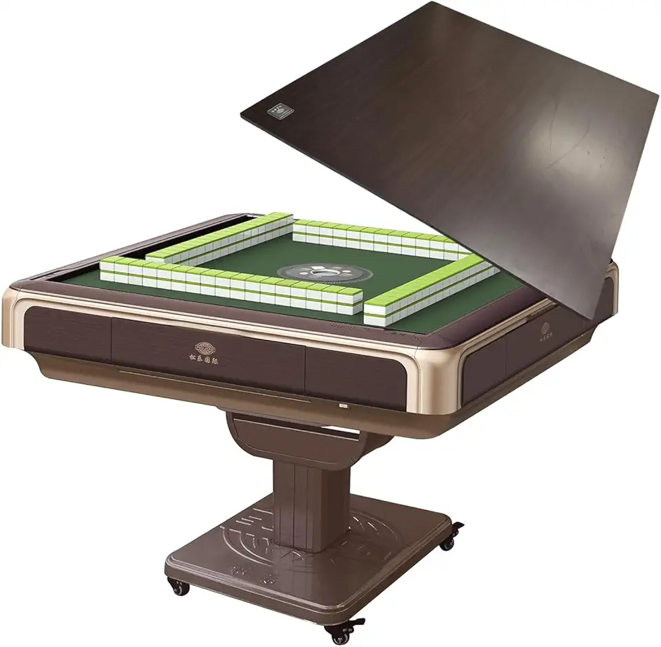 Foldable Ultra-Thin Automatic Mahjong Table with Wheels - Chinese, Filipino and American Style 40mm Numbered Tiles (with Hard Table Cover)