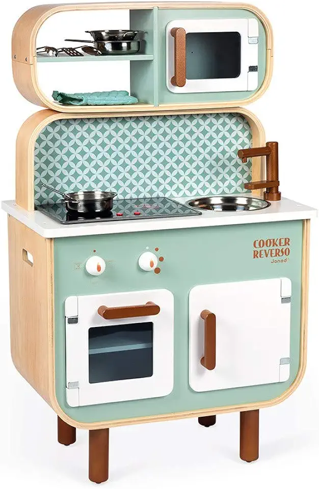 Janod Big Cooker Reverso Retro Wooden Kitchen and Laundry Play Set - 19.7
