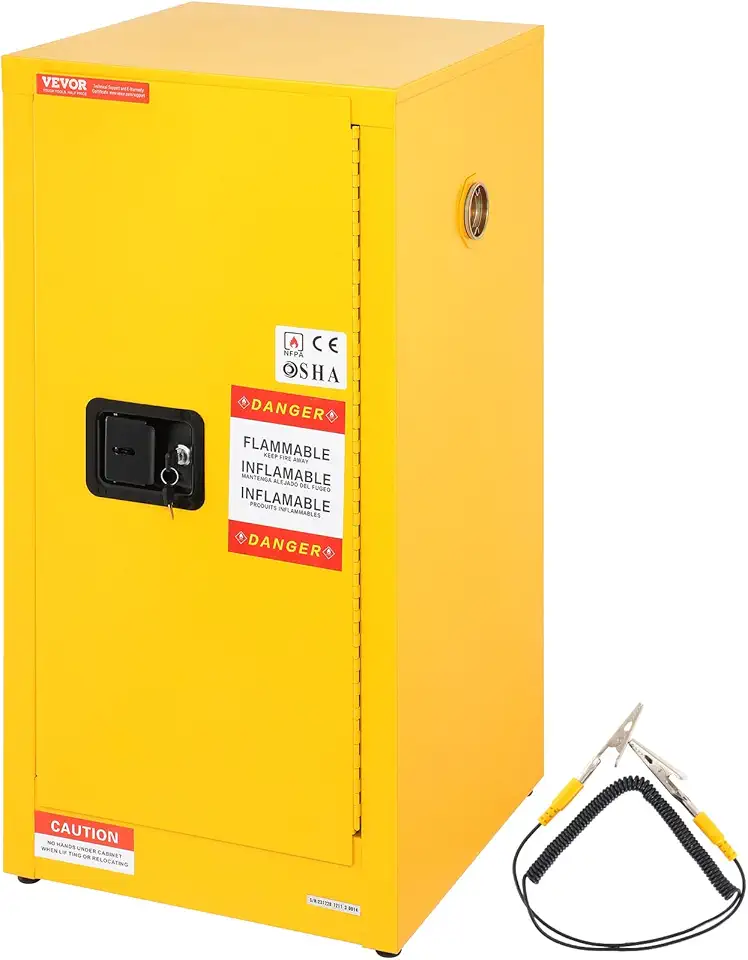 VEVOR Safety 16 Gal, Cold-Rolled Steel Flammable Liquid Storage Cabinet, 18.1 x 18.1 x 35.4 in Explosion Proof with Adjustable Shelves 1 Door for Commercial Industrial Use, Yellow