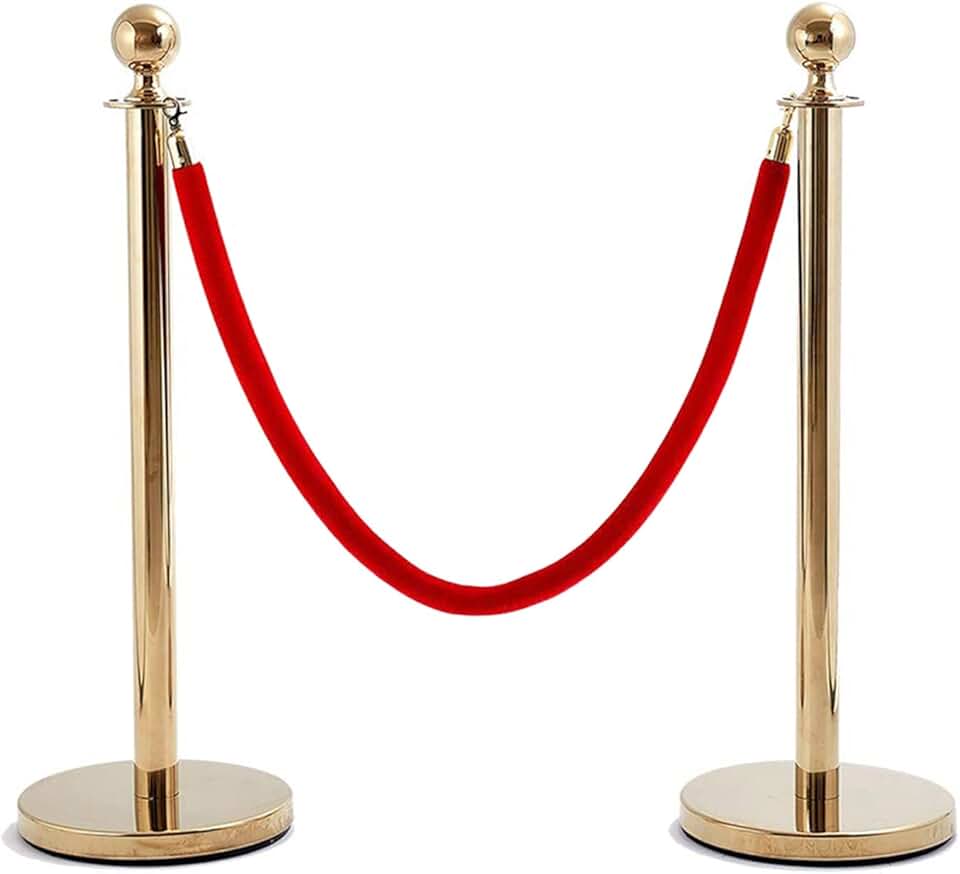 Red Velvet Ropes Queue Barriers Post for VIP, Stainless Steel Gold Crowd Control Pillar for Museums, Theater, Airport, Ticket Offices
