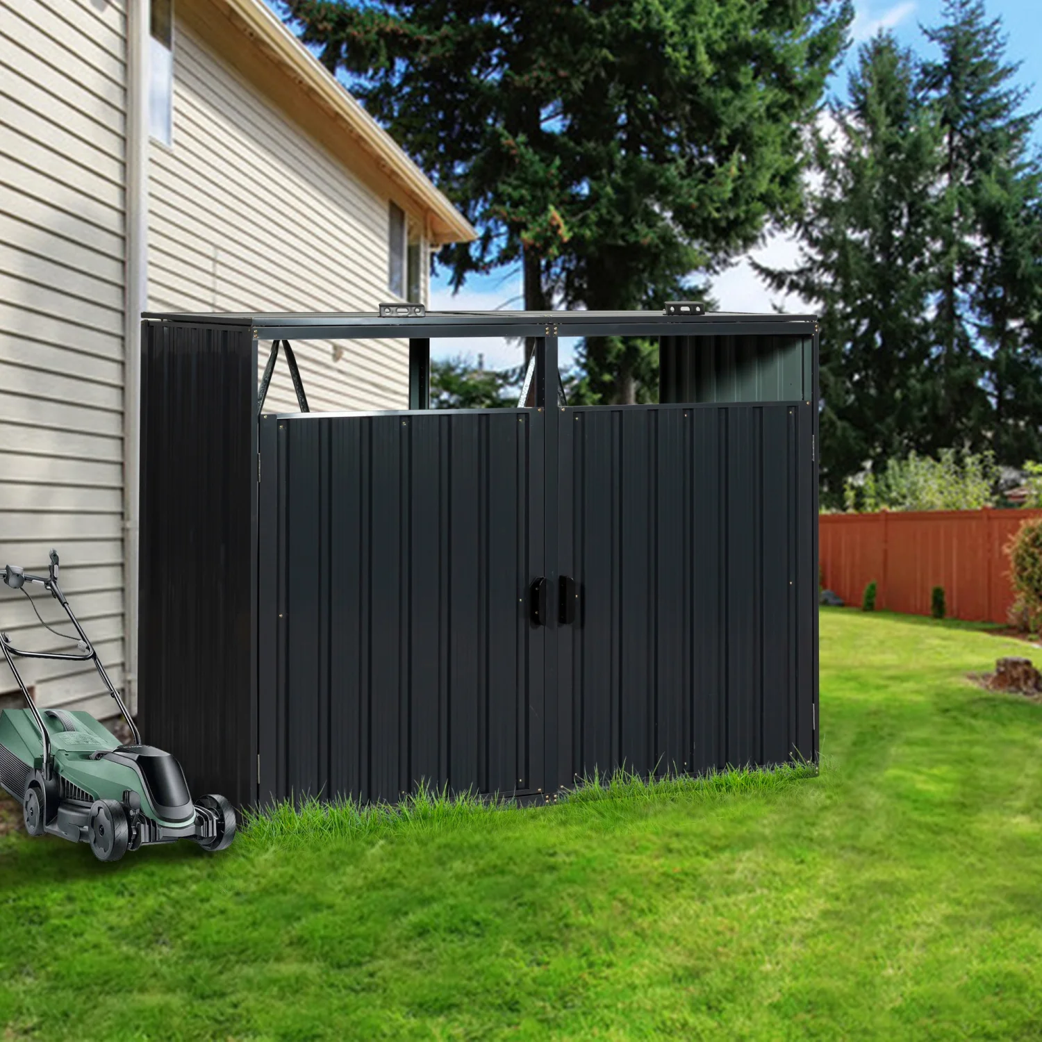 JDZDESIGN Garbage Bin Shed Stores 2 Trash Cans Metal Outdoor Bin Shed for Garbage  Stainless Galvanized Steel  Bin Shed for Garden Yard Lawn
