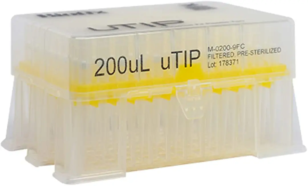 M-0200-9SC uTIP Non-Filtered Pipette Tips, Universal Fit, Low-Retention, X-Resin, Pre-Sterile, 200µL (Pack of 4800)