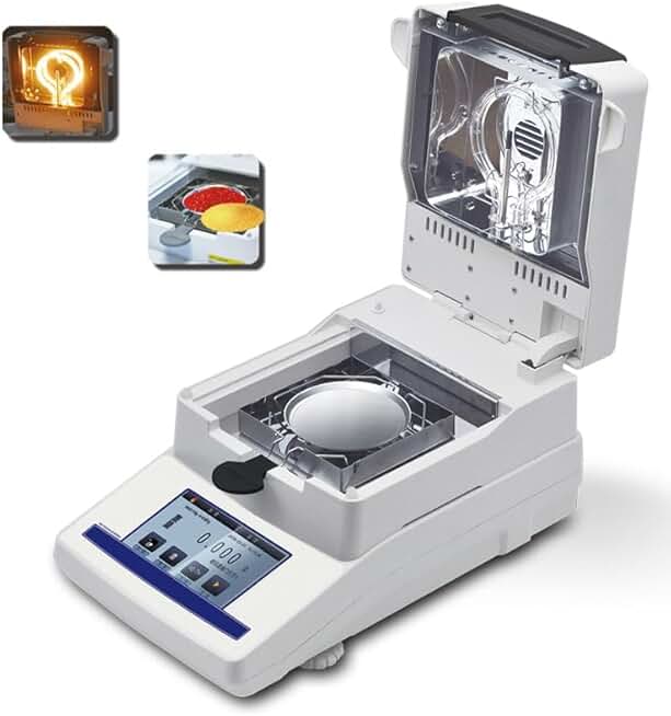Touch Screen Halogen Moisture Analyzer Electronic Moisture Analyzer High Efficiency Halogen Lamp Heating Lab Moisture Balances With Capacity 110g Readability 0.001g Temp 40℃-199℃ Aluminum Shell