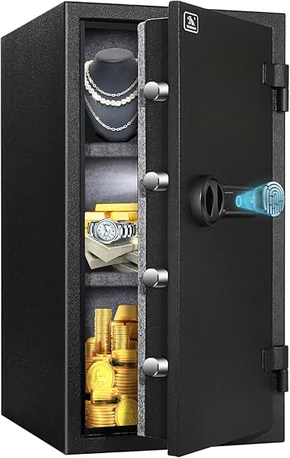 TIGERKING 3.47 Cubic Feet Fireproof Safe, Safe Box with Fingerprint, Large Steel Money Safe Home Safe with Digital Lock for Home and Office Black