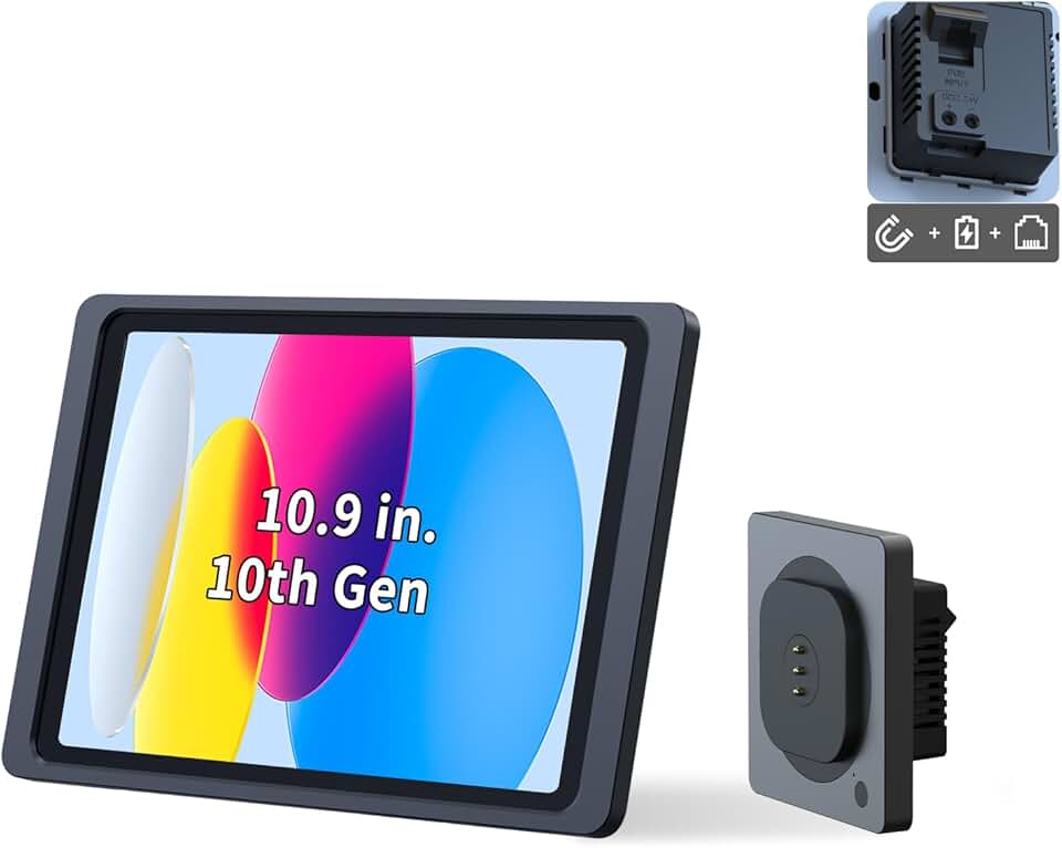 Magnetic Wall Mount with Charging Case for iPad 10.9” 10th Gen (2022). PoE and DC up to 18W Quick Charge, Strong Magnets, 360 Rotation