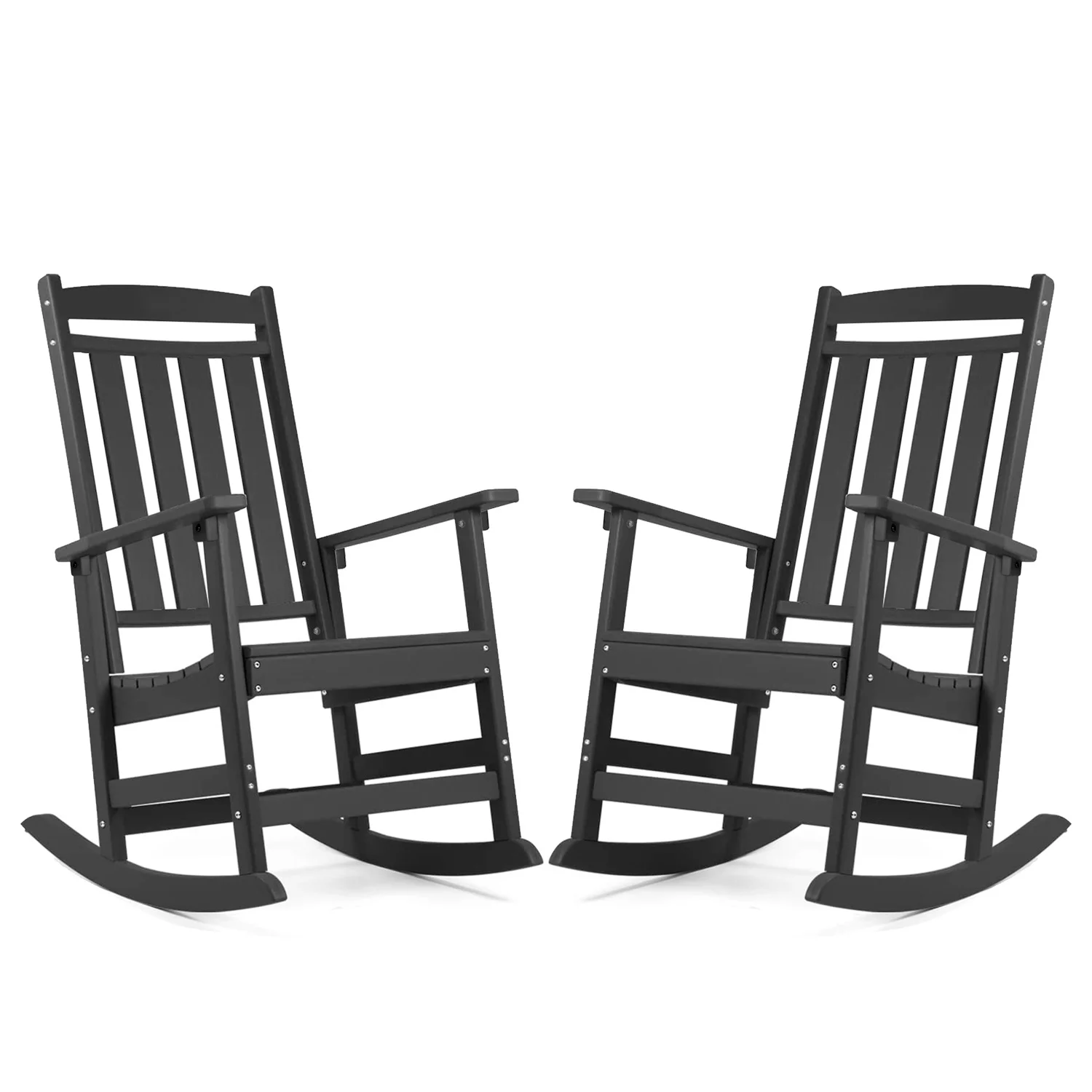 Outdoor Rocking Chairs Set of 2,All Weather Resistant Poly Lumber Outdoor Rocking Chairs with High Back,Outdoor Porch Rocker,Black