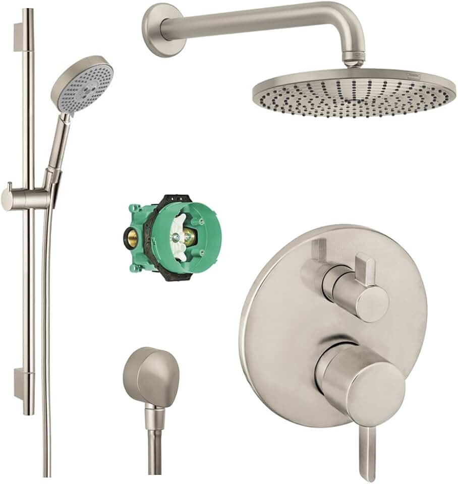 Hansgrohe KSH04447-27474-66BN Raindance Shower Faucet Kit with Handshower, Wall Bar, PBV Trim with Diverter and Rough, Brushed Nickel