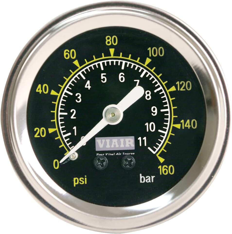 Bundle of VIAIR 400P - 40045, Automatic Function Portable Compressor Kit, Tire Pump, Truck/SUV Tire Inflator, Silver, For up to 35 Inch Tires + VIAIR 00032 Air Down Gauge, Black