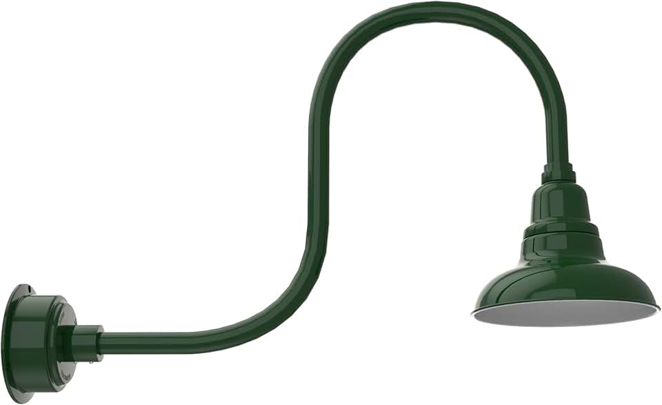 Cocoweb 8in. Vintage Green Indoor Outdoor Gooseneck Barn Light Fixture with Antique Arm - Vintage Farmhouse Wall Sconce