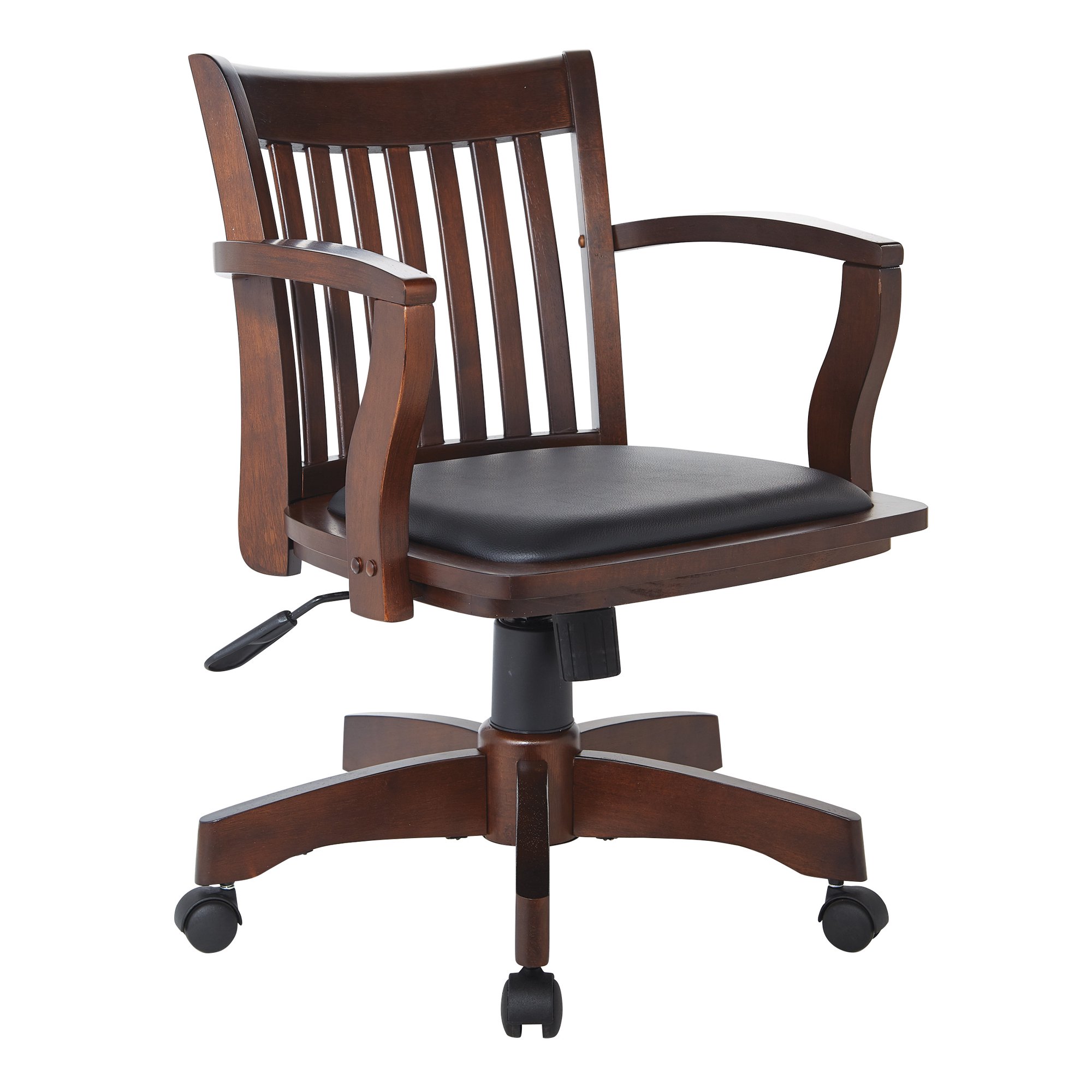 OSP Home Furnishings Deluxe Wood Bankers Chair with Vinyl Padded Seat in Espresso Finish and Black Vinyl Fabric