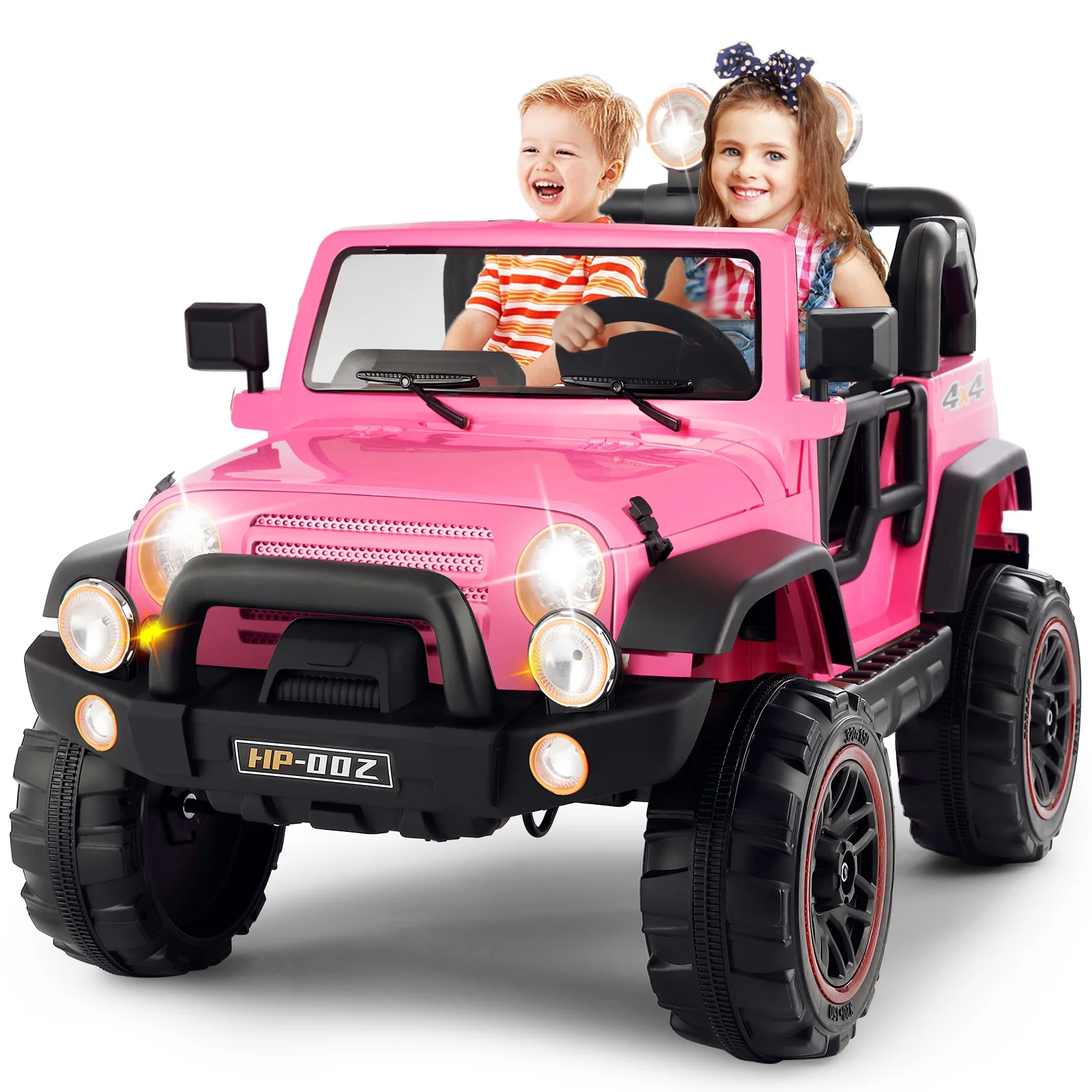 12V Battery Kids Ride On Truck Jeep Car 3 Speeds w/Music,Lights,Cover,Remote Control(Pink)