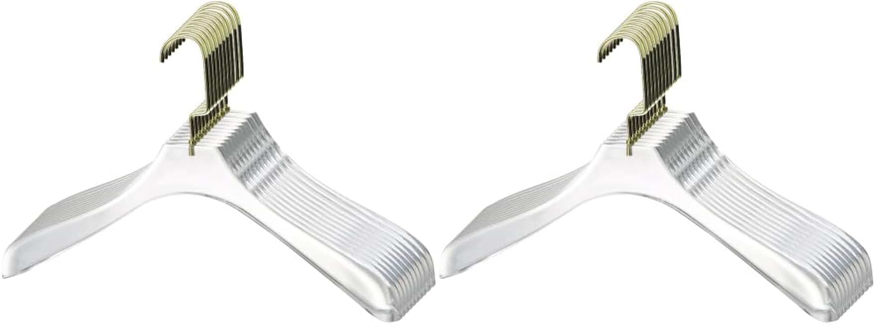 YBM Home Quality Acrylic Clear Coat Hangers Made of Clear Acrylic for a Luxurious Look and Feel for Wardrobe Closet, Clothes Hangers Organizes Closet, Without Bar, Gold w/Flat Hook, 4117-20