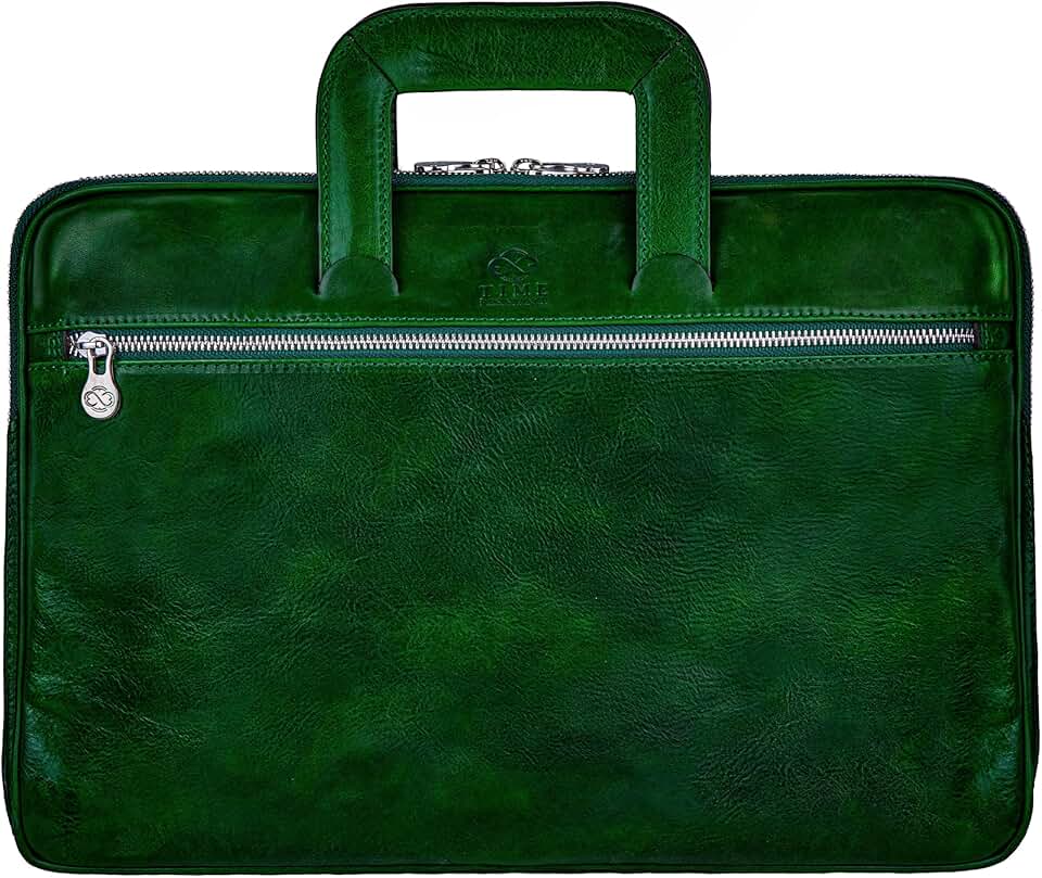 Time Resistance Slim Leather Briefcase - Italian Handmade Leather Computer Bag - Briefcase for Men and Women - Laptop Bag