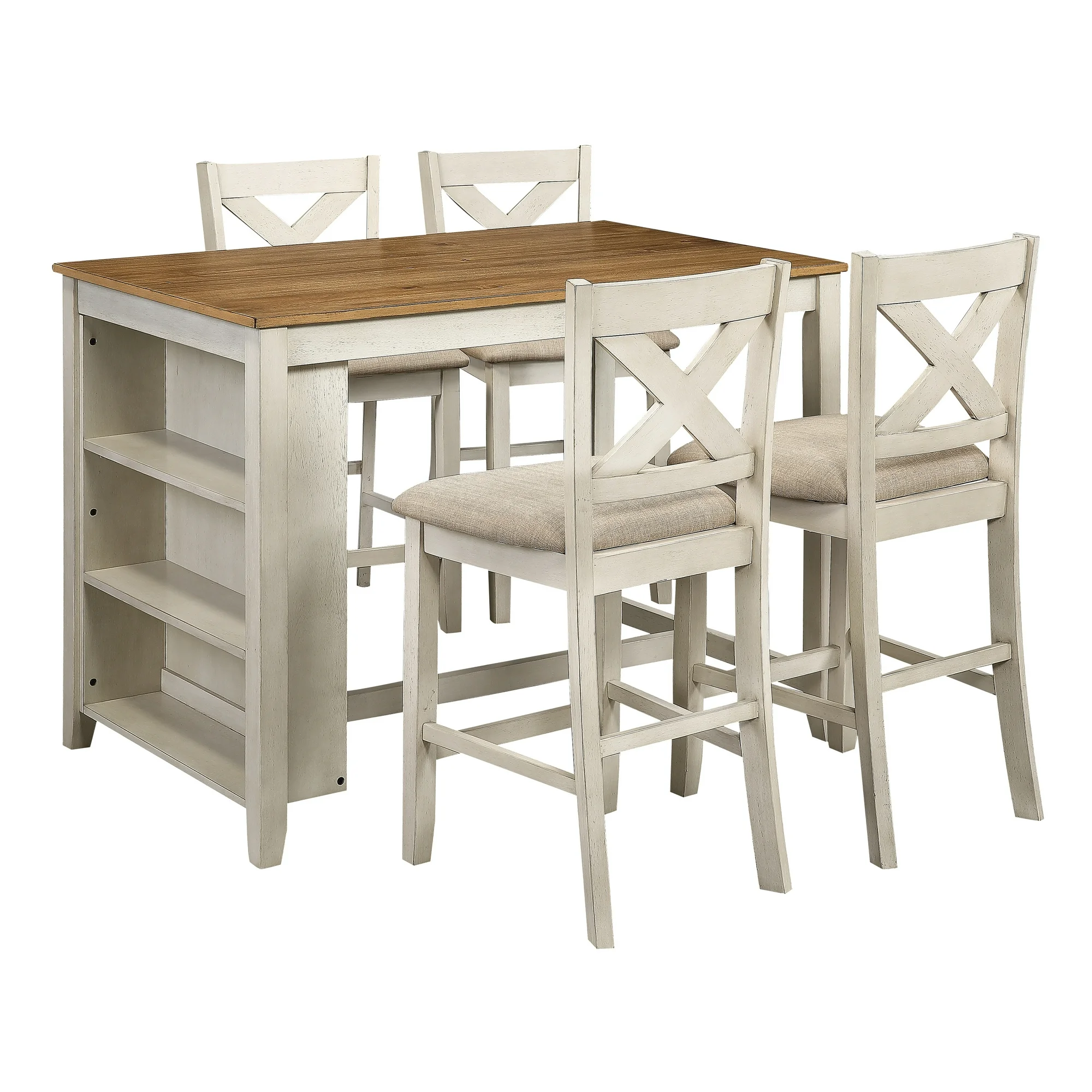 OSP Home Furnishings Century Dining Set with Table and 4 Stool in Antique White Finish