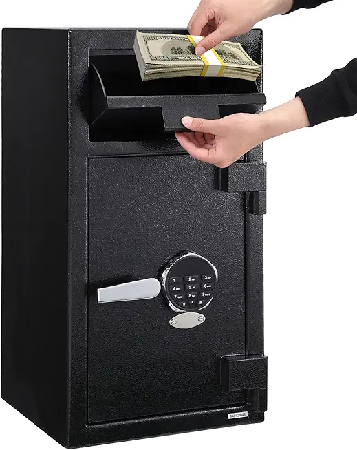 Fireproof Depository Safe with Drop Slot, Electronic Anti-Theft Drop Safe for Business with Programmable Numeric Keypad Lock and Spare Keys, Cash Drop Safe Box for Office Home Retail Store