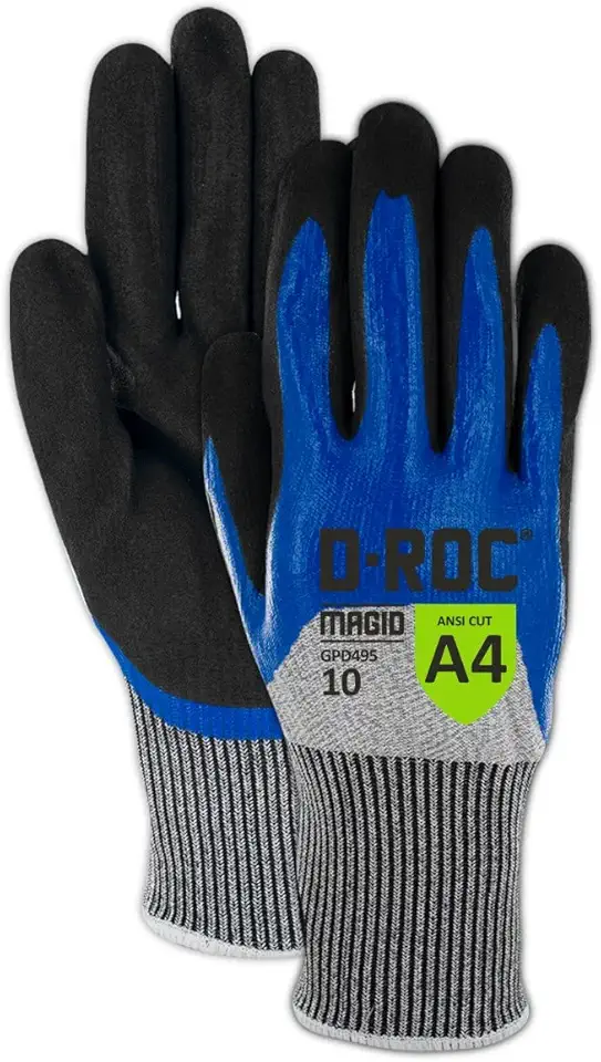 MAGID Liquid-Grip Level A4 Cut Resistant Work Gloves, 48 PR, Sandy Nitrile Coated (Nitrix), Size 9/L, Glass Handling, 13-Gauge Hyperon Shell (GPD495)