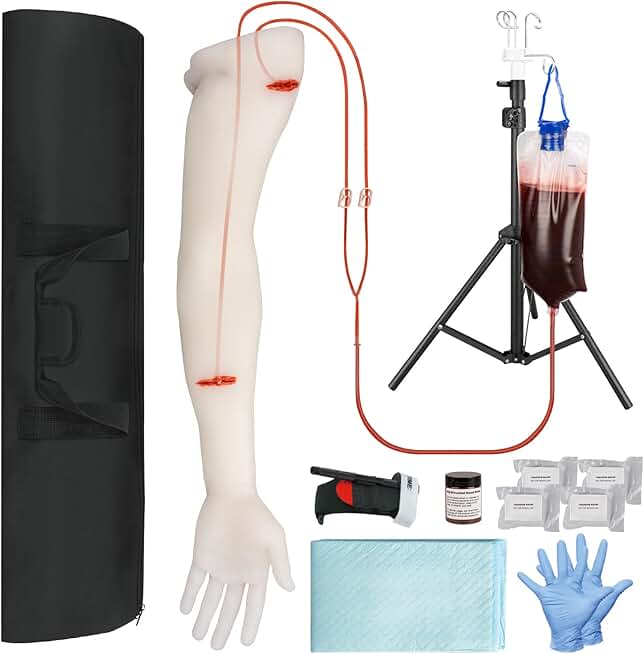 Haemorrhage Control Simulator with Tourniquet and Bag, Stop The Bleed Kit for Trauma and First Aid Training, Wound Packing Arm Trainer Kit