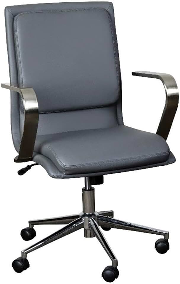 Flash Furniture James Mid-Back Designer Executive Office Chair - Gray LeatherSoft Upholstery - Brushed Chrome Base and Arms - Height Adjustable 360° Swivel Seat