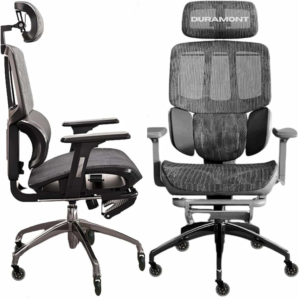 Duramont Ergonomic Office Chair with Footrest - High Back Adjustable 3D Armrests Headrest Breathable Mesh Desk Chair with Lumbar Support Executive Comfortable Long Hours Work Study Chair