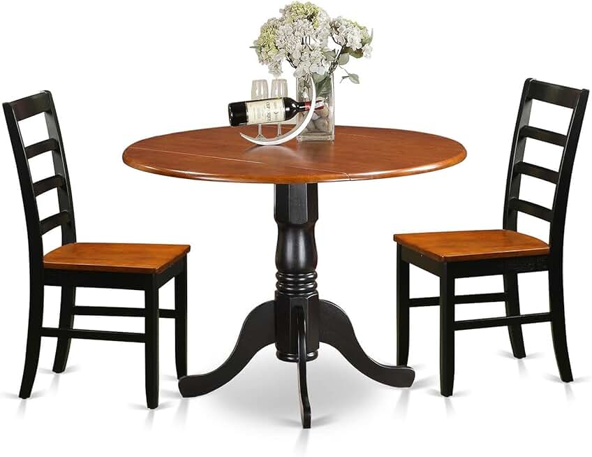 East West Furniture DLPF3-BCH-W Dublin 3 Piece Dinette Set for Small Spaces Contains a Round Table with Dropleaf and 2 Dining Chairs, 42x42 Inch, Black & Cherry