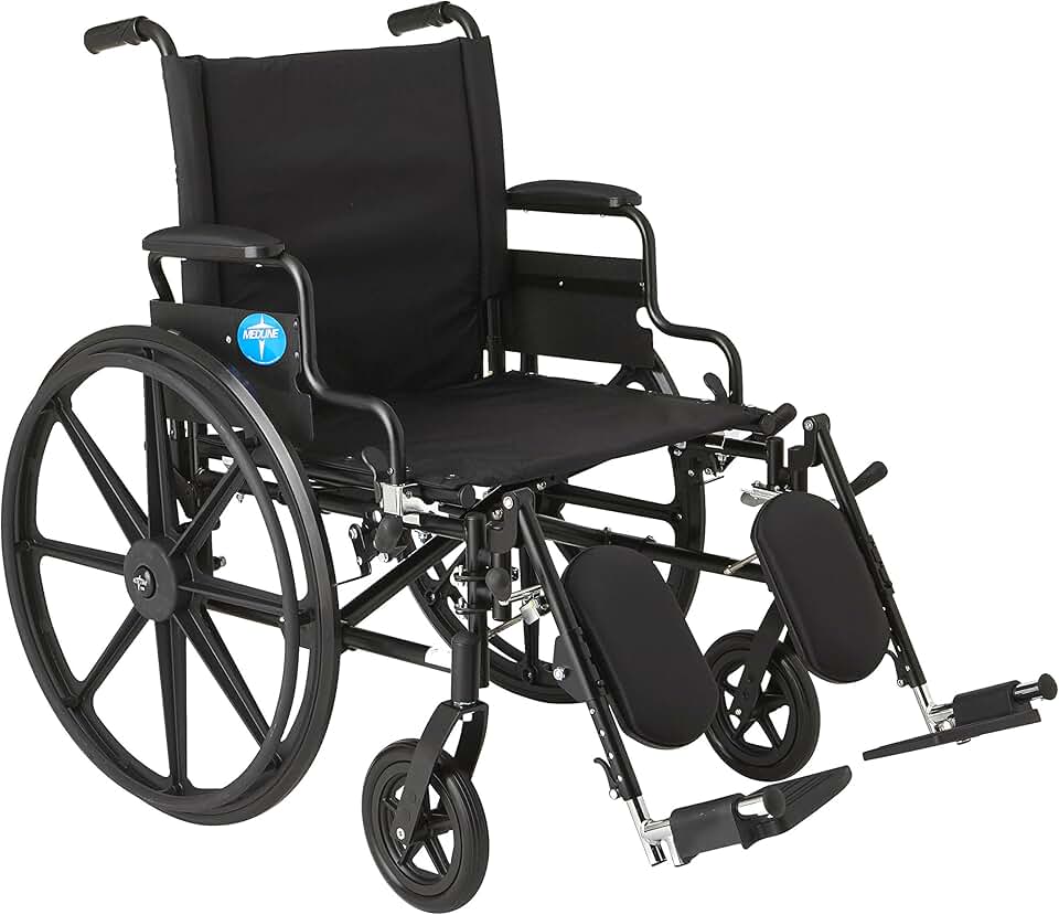 Premium Ultra-Lightweight Wheelchair with Flip-Back Desk Arms and Elevating Leg Rests for Extra Comfort, Black, 22” x 18