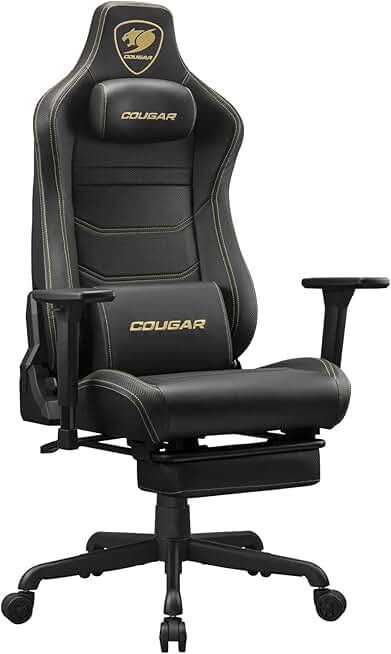 COUGAR Armor EVO S Gaming Chair with Breathable Premium PVC Leather, 3D Adjustable Armrests, Retractable Footrest, Lumbar Cushion, Magnetic Neck Pillow Foam (Gold)