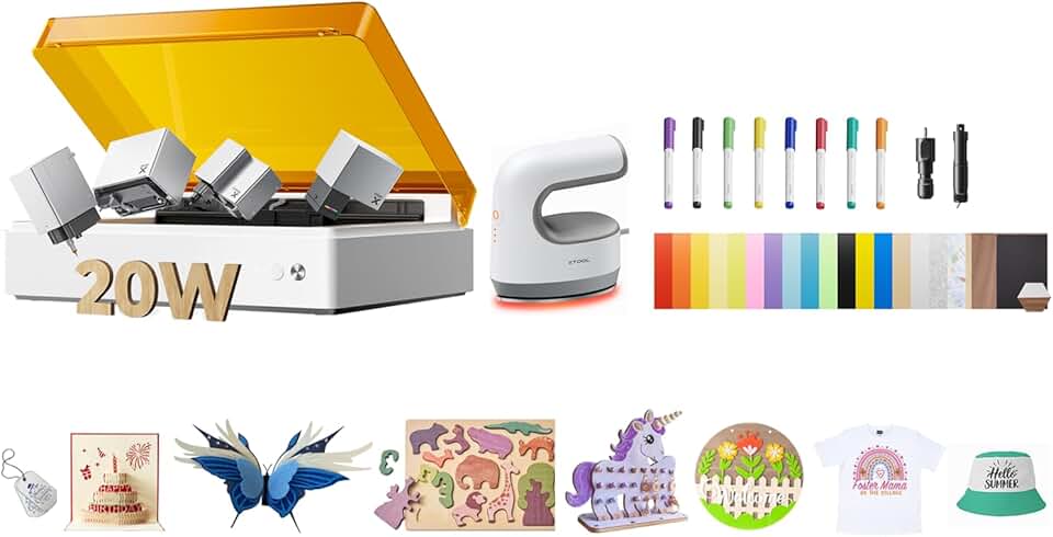 xTool M1 Ultra 20W HeatCraft Bundle - with Inkjet Module, Mini Heat Press, 4-in-1 Versatile Craft Machine, Laser Cutting, with Ultra Light Portable Small Heat Press, Mini Iron for Crafting, T-Shirts
