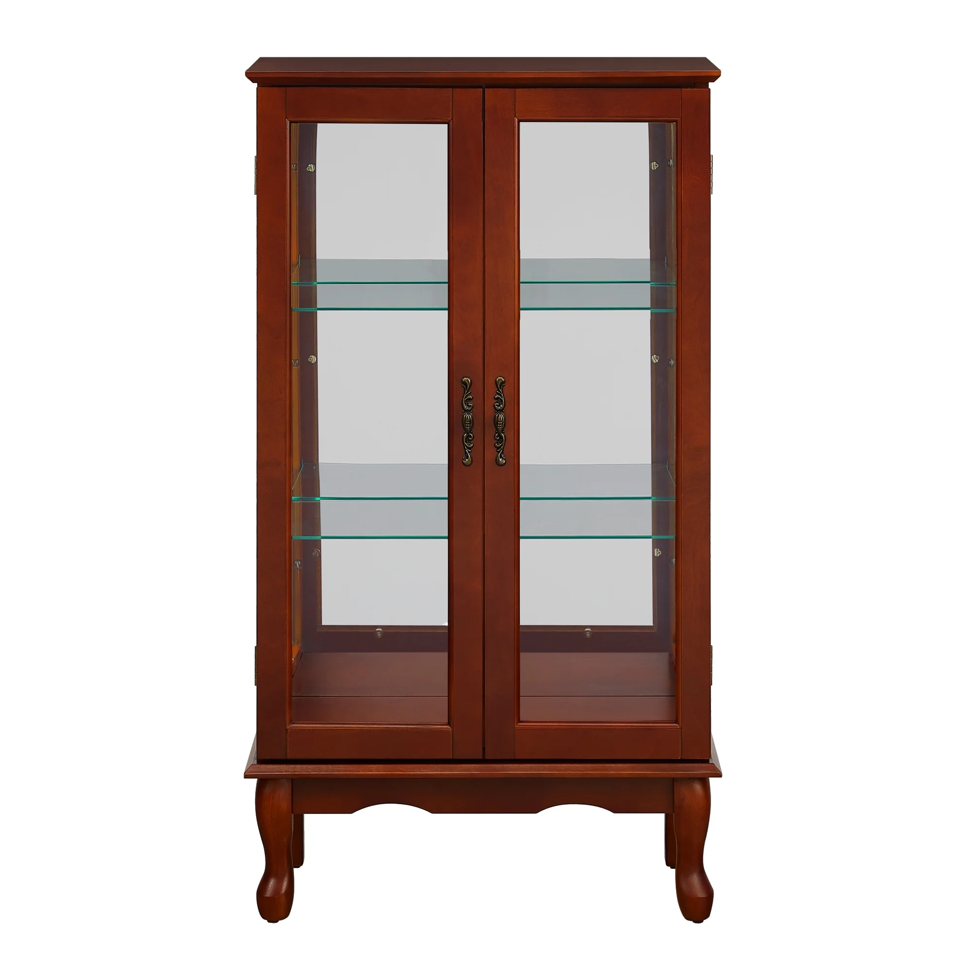 OYang Display Cabinet with Adjustable Shelves Mirrored Back Panel Tempered Glass Doors Curio Cabinet Glass Display Cabinet for Living Room Bathroom Laundry Room Studio