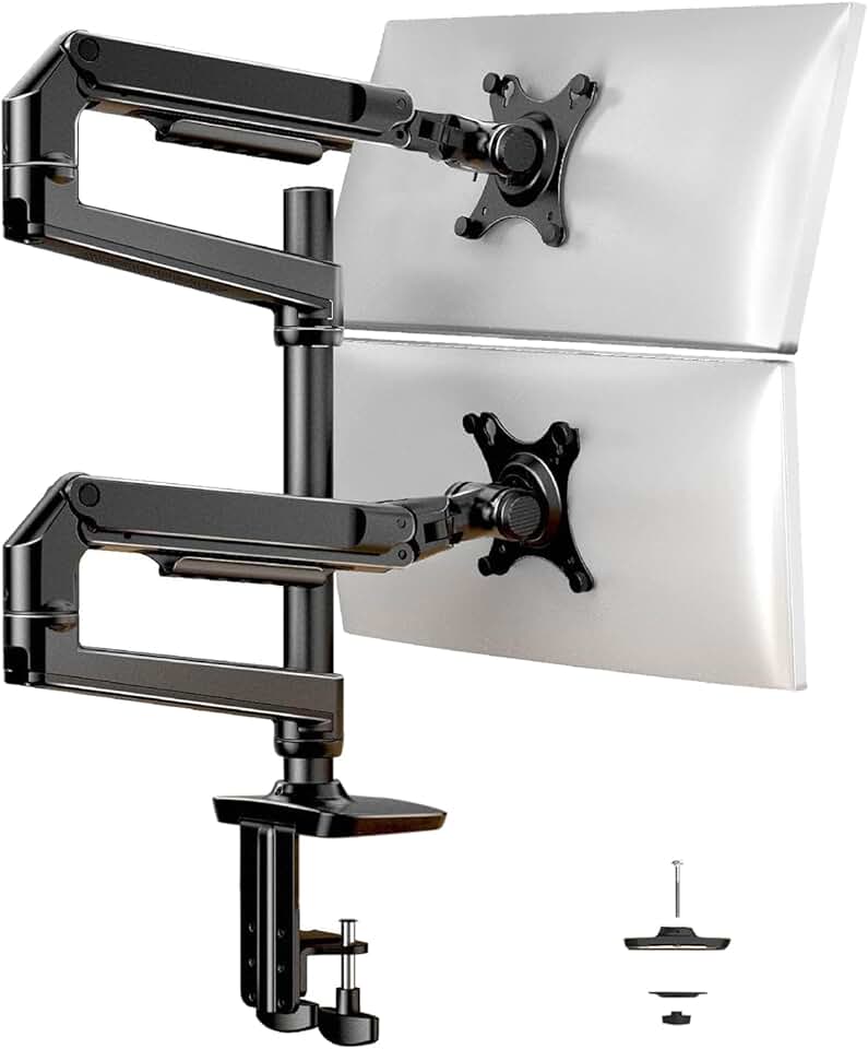 Dual Monitor Stand,Adjustable Gas Spring Monitor Arm,Monitor Stand for Desk for 2 Monitors Up to 38 Inches,7 to 25 lbs LCD Computer Monitor Stand,Supports 17.71 lbs per Monitor Mount–Tall Pole