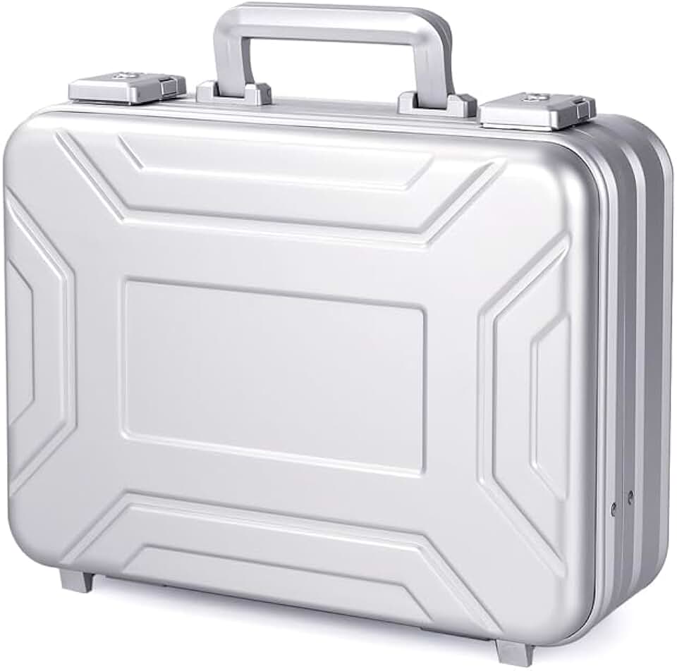 Aluminium Hard Shell Carry on Case Weekend Car Travelling Bag File 17 Inch Laptop Briefcase Cash Money Brief Case with Removable Foam