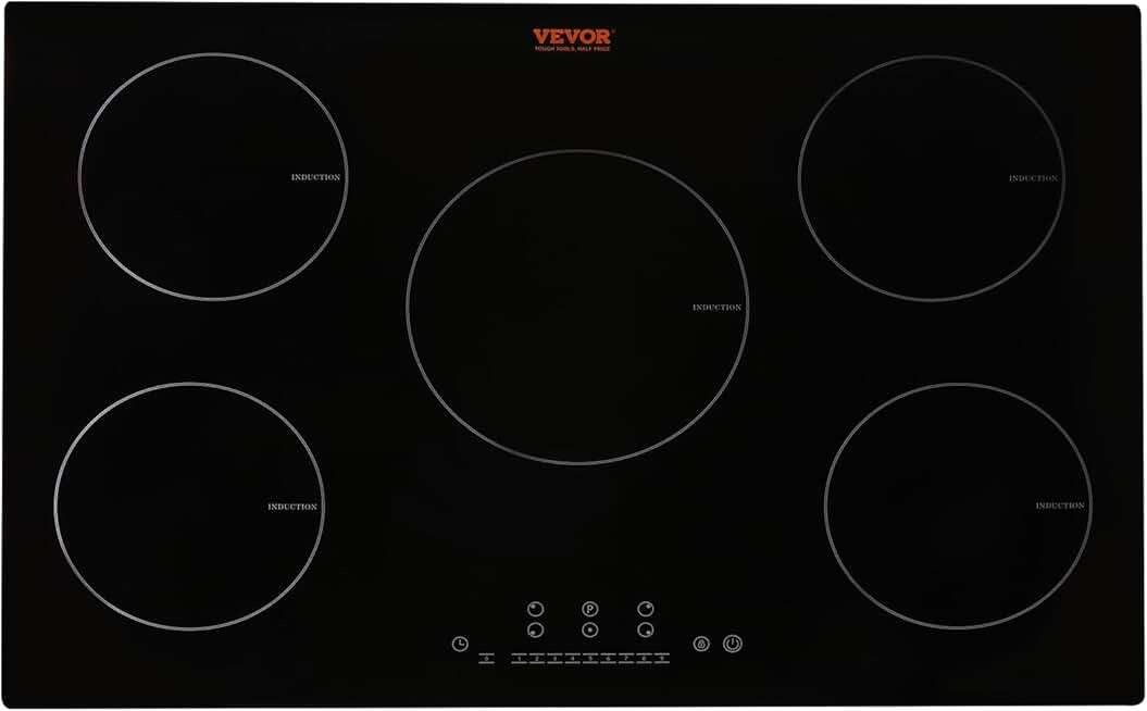 VEVOR Electric Cooktop, 5 Burners, 30'' Induction Stove Top, Built-in Magnetic Cooktop 9200W, 9 Heating Level Multifunctional Burner, LED Touch Screen w/Child Lock & Over-Temperature Protection