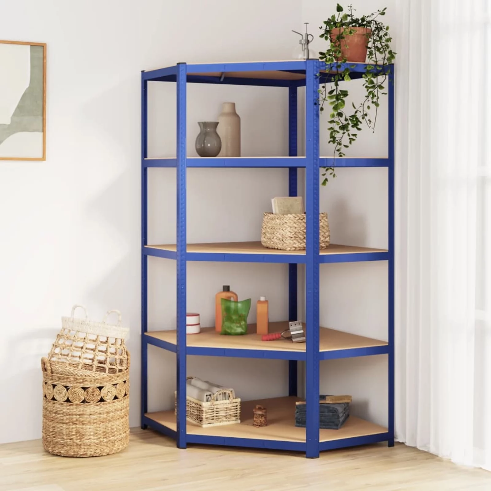 Irfora 5-Layer Corner Shelf Blue Steel&Engineered Wood
