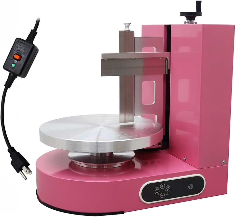 110V Pink Cake Decorating Coating Machine Cake Coating Smoothing Scraping Machine 4-12inch Cake Butter Cream Spreading Machine