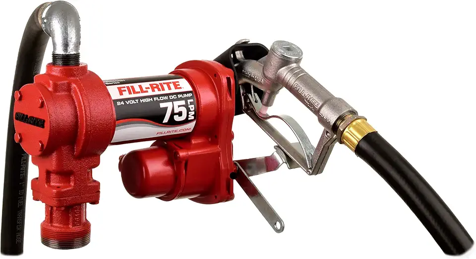 Fill-Rite - FR4410H FR4410G 24 Volt DC Hi-Flow Fuel Transfer Pump with 1 Inch x 12 Foot Hose, and 1 Inch Manual Nozzle