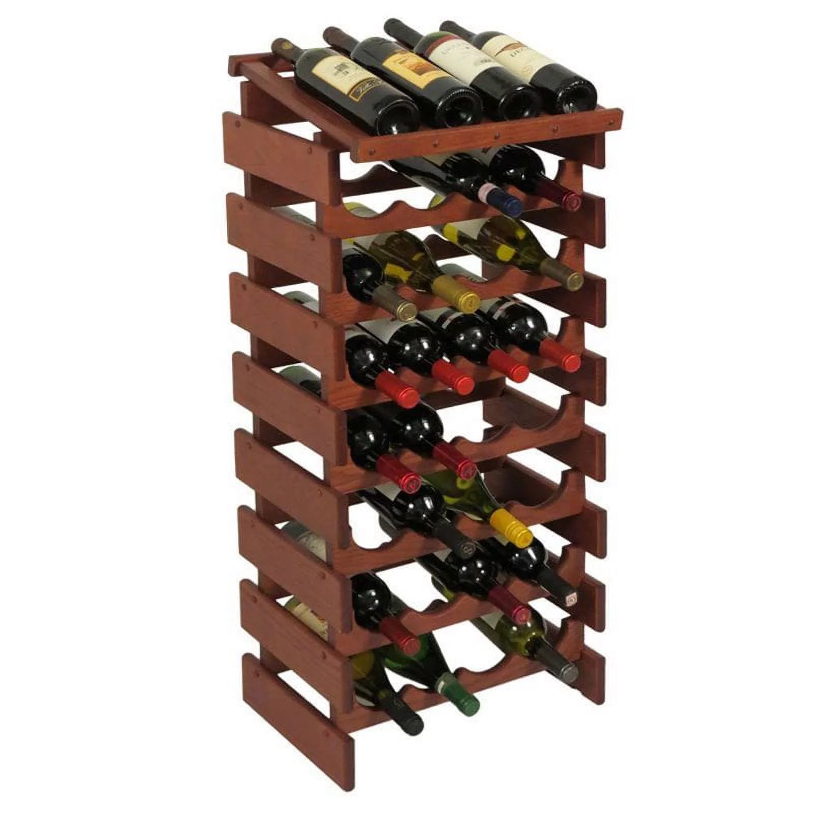 Pemberly Row 8 Tier 32 Bottle Display Wine Rack in Mahogany
