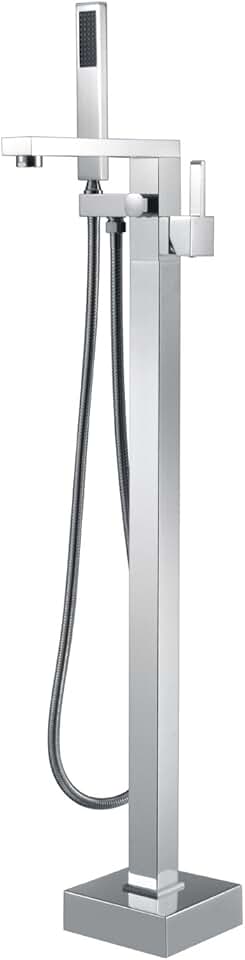 Freestanding Bathtub Faucet Tub Filler Chrome Floor Mounted Brass Bathroom Faucets with Handheld Shower