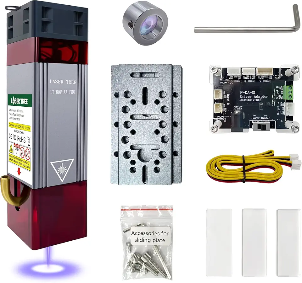 Laser Module, 10000mW(10W) Output Laser Engraving Cutting Module with Air Assist, Built-in FAC, Compressed Spot CNC Carving DIY Laser Master for Laser Cutter Laser Engraver Machine Class 4, 12V