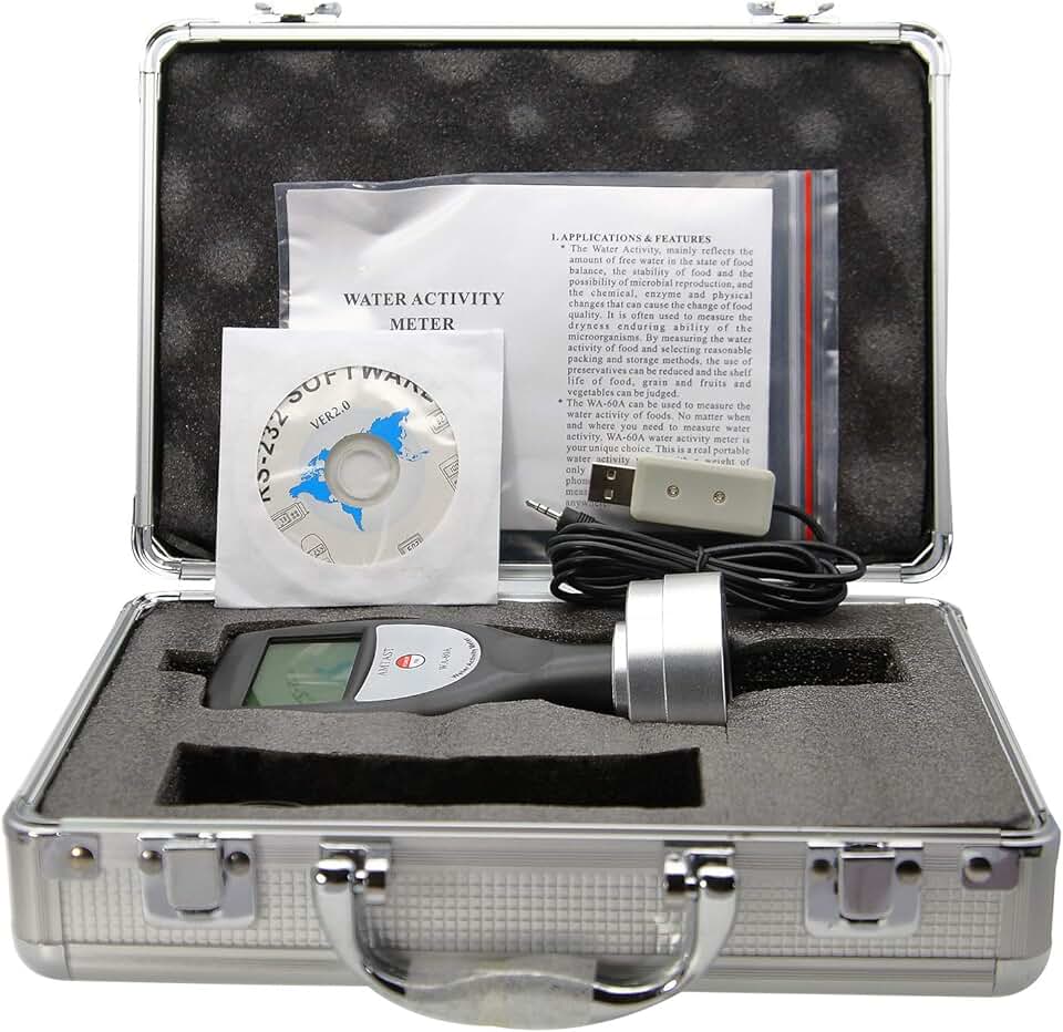 Water Activity Meter Smart Food Water Activity Tester for Food Jerky Dried Fruit Grain Vegetable, AW Monitor Water Activity Testing with USB Data Cable & Software WA-60AS