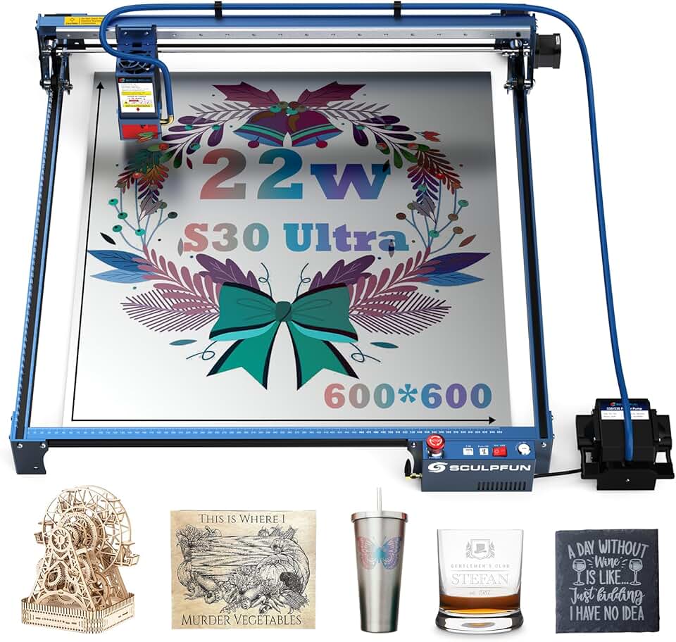 S30 Ultra Laser Engraver with Air Assist, 22000mW Output Laser Cutter, Higher Accuracy Laser Engraving Machine, 600 * 600mm Working Area Laser Engraver for Wood and Metal