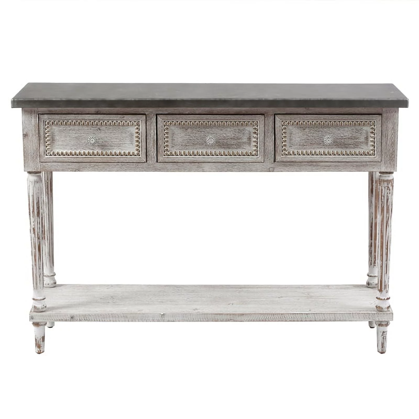 Pemberly Row Farmhouse Wood and Metal Console Table in Distressed White