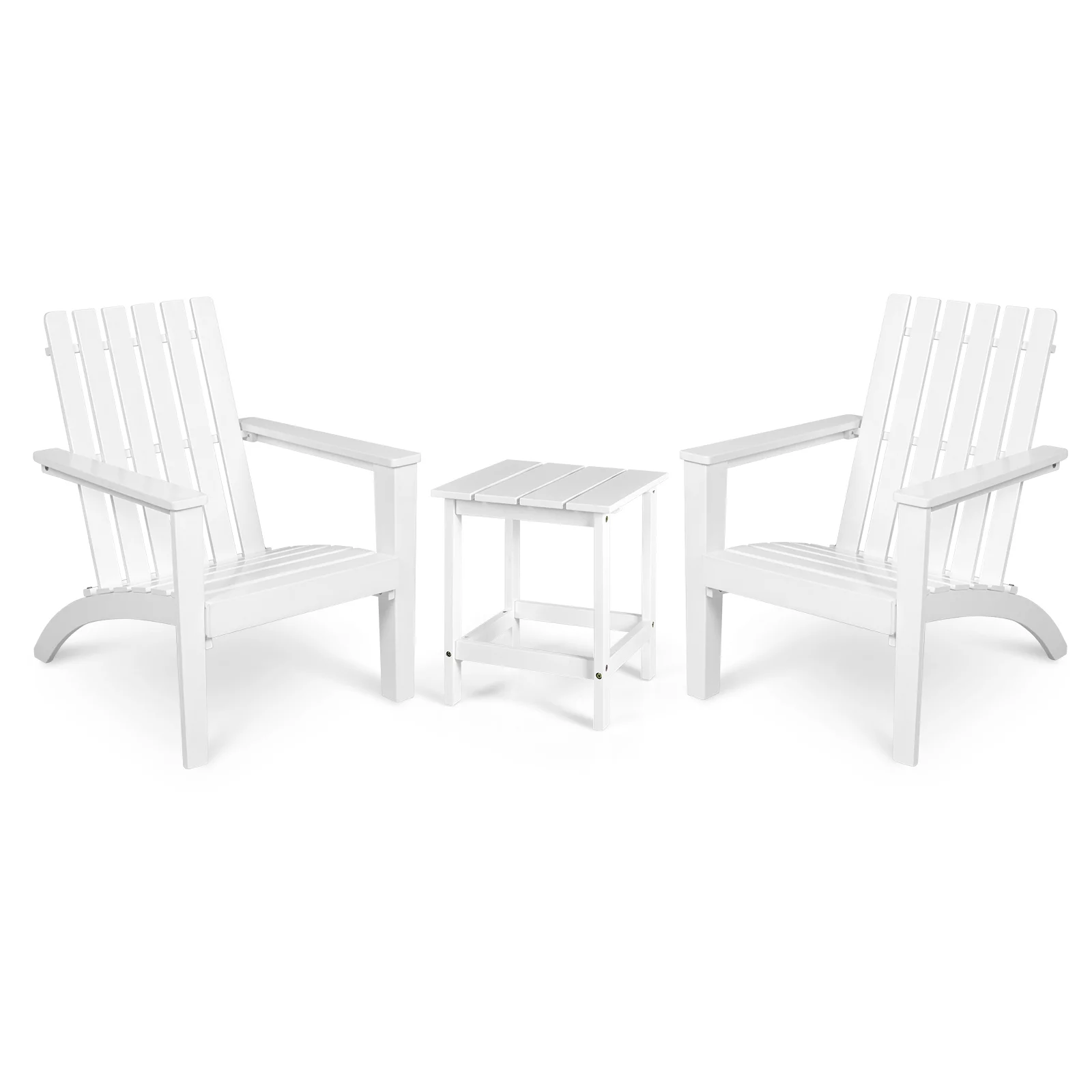 Patiojoy 3PCS Patio Adirondack Chair Side Table Set Solid Wood Garden Deck Bistro Set Classic Furniture Chair Set White