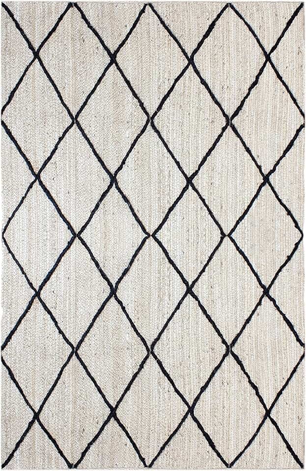 Primium Quality Jute Rug 7 Square Kilim Rug Area Rug Hand Braided Rug Geometric Pattern White Beige Hand Woven Rug Flatweave Rug Indoor Outdoor Rugs for Dining Room Custom Mat Hall Room