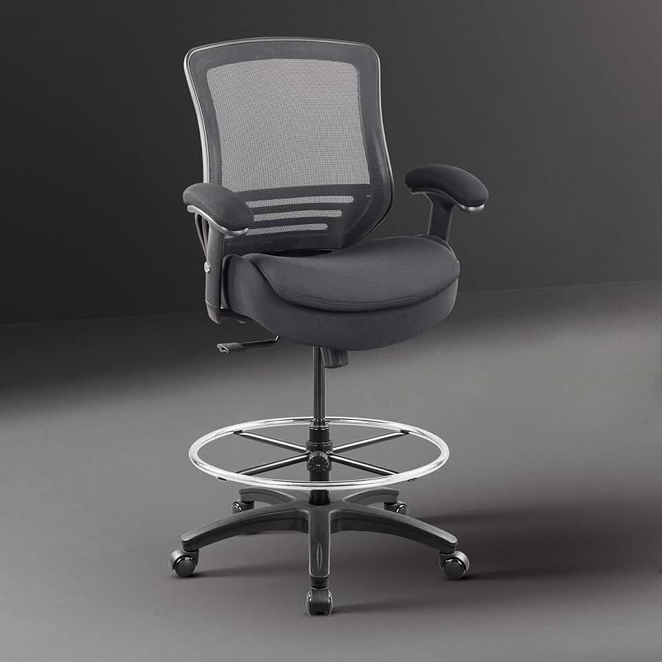 BOLISS Ergonomic Mesh Computer Office Drafting Chair with Super Soft Adjustable Arms Molded Foam Double Seat Cushion and Lumbar Support -Black ﻿