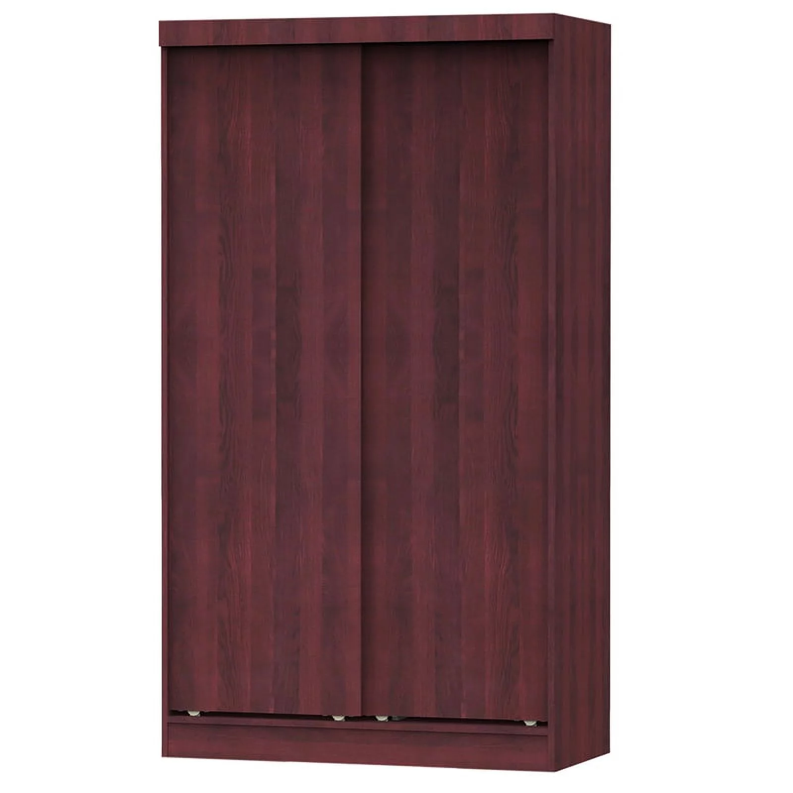 Pemberly Row Modern Modern Wood Double Sliding Door Wardrobe in Mahogany