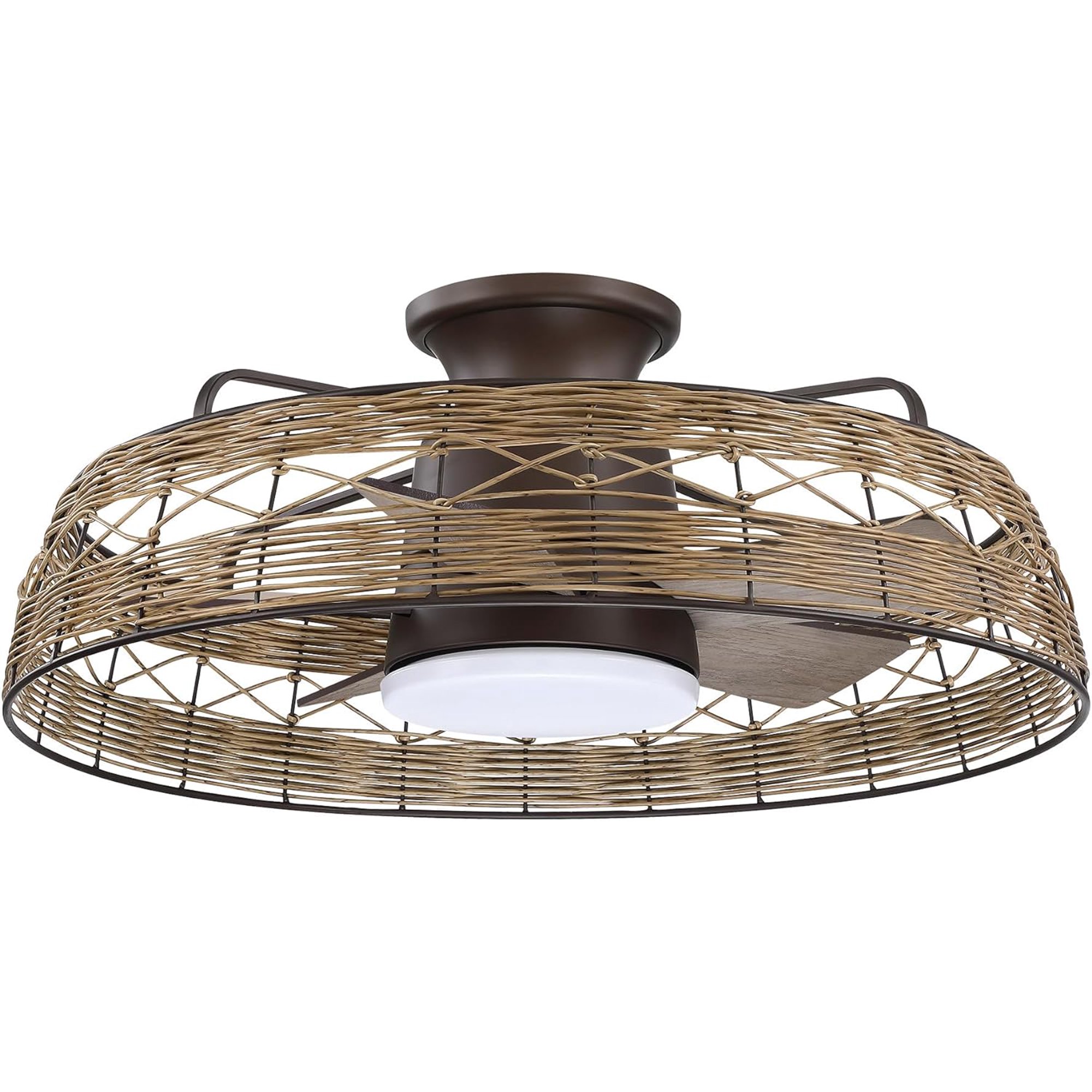 Parrot Uncle Ceiling Fans with Lights Flush Mount Caged Ceiling Fan for Bedroom Farmhouse Low Profile Ceiling Fan with Remote Control, Dimmable Light, 27 Inch