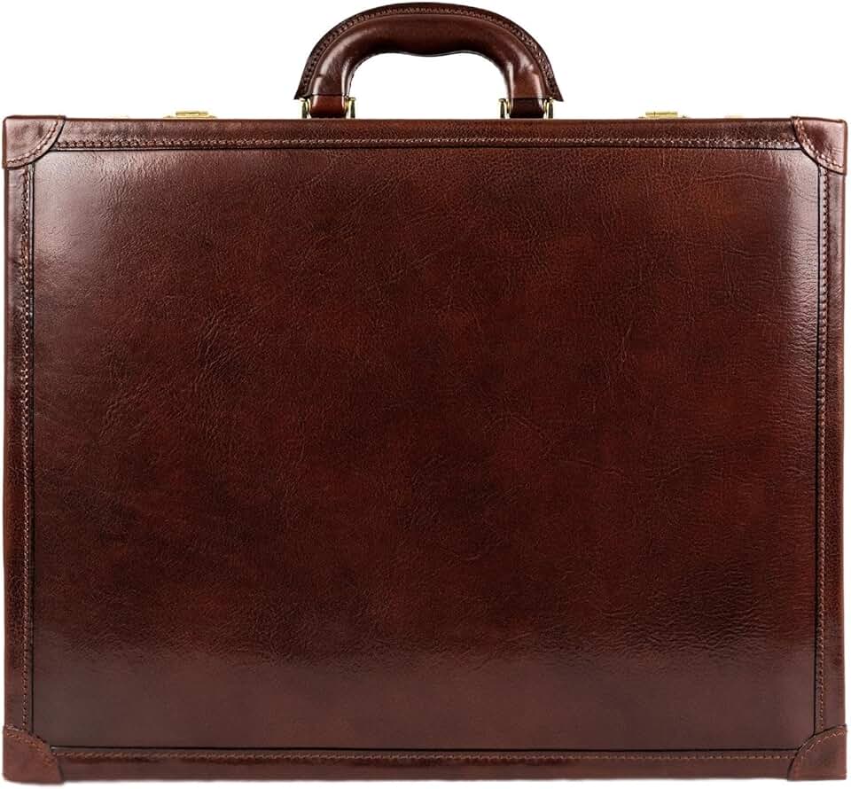 Time Resistance Leather Briefcase Bag Full Grain Italian Leather Attache Case for Men and Women Laptop and Bussiness Work Bag