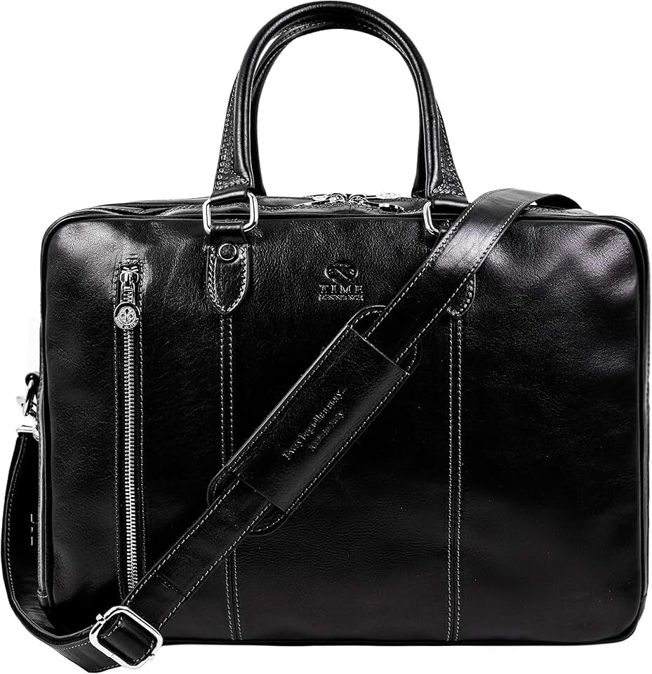 Time Resistance Leather Laptop Briefcase - Full Grain Leather Computer Bag for Men and Women